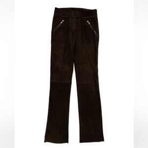 Prada suede Leather Straight Leg Pants Size: XS |US2, IT38 dark brown